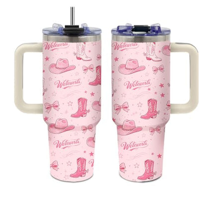 Western Cowgirl Tumbler 40 oz with Handle, Country Style Stainless Steel Insulated Cup with Straw and Lid, Cowgirl Gifts for Women Girls, Farmhouse Rodeo Travel Coffee Cup - color: Cowgirl1