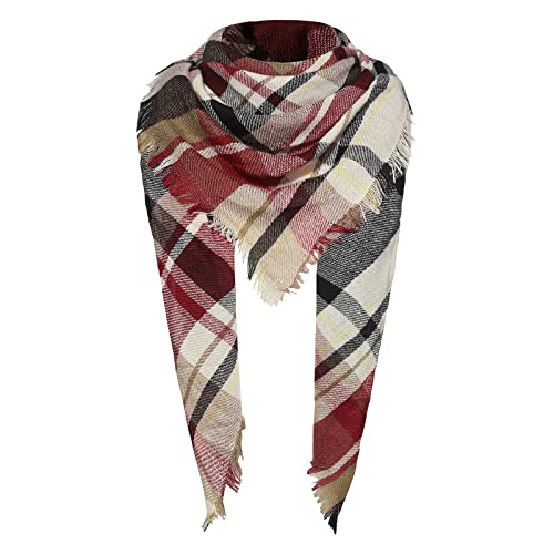 American Trends Scarfs for Women Winter Triangle Scarf Classic Plaid Warm Scarf Soft Scarves Knitted Wrap Shawl - color: Triangle Red & Beige & Black