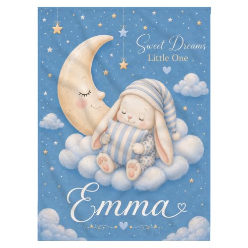 Personalized Baby Blanket With Name, Custom Baby Blankets Gift for Boy Girl - color: Cloud Blue, size: Bunny