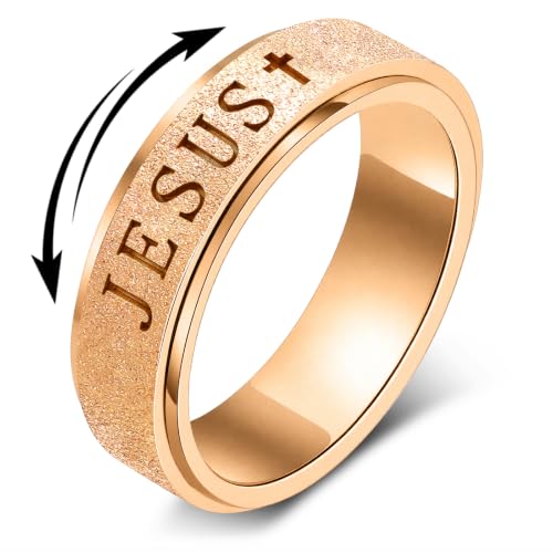 OreilleStar Fidget Spinner Anxiety Ring for Women: Fidget Toys Adults Cute Jesus Cross Thumb Ring Stainless Steel Gold Silver Size 5 6 7 8 9 10 - color: Rose Gold, size: 9