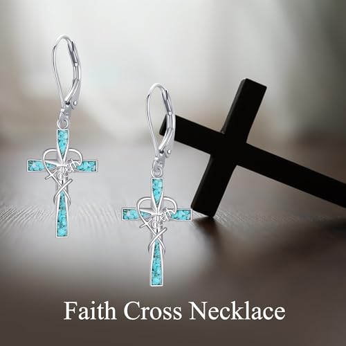 Cross Earrings 925 Sterling Silver Dangle Earring Gifts for Women - style: Cross Faith