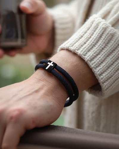 Shonyin Religious Catholic Gifts for Teen Boy Men, Cross Bracelet with Card - style: Son