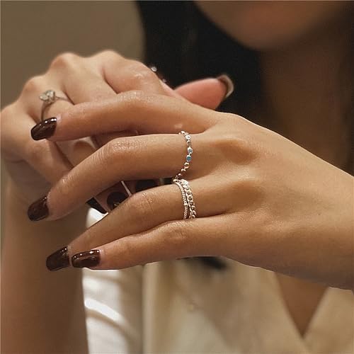 925 Sterling Silver Adjustable Link Chain Rings for Women Daughter - color: Style 3-Silver