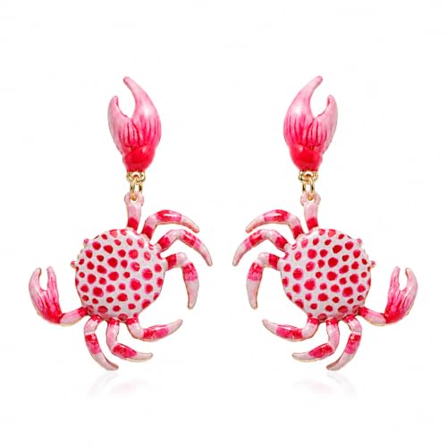 Creative Exaggerated Ocean Animal Drop Dangle Earrings for Women, Bohemia Style Alloy Lobster Octopus Fish Crab Earrings for Summer Beach Holiday Party Jewelry Gifts - style: Pink Crab Earrings