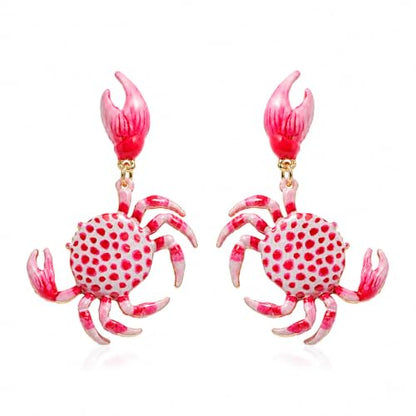 Creative Exaggerated Ocean Animal Drop Dangle Earrings for Women, Bohemia Style Alloy Lobster Octopus Fish Crab Earrings for Summer Beach Holiday Party Jewelry Gifts - style: Pink Crab Earrings