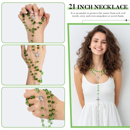 ROCEEI 12/24 Set Catholic Rosary Beads Necklace Bulk - color: Green