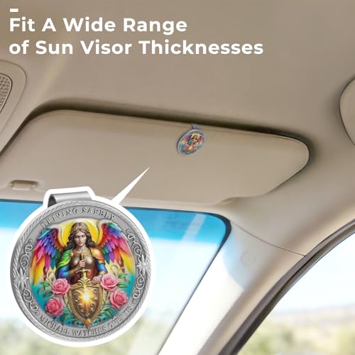 St Michael Visor Clip, Guardian Angel for Car Visor Clip, Car Accessories Religious Christian Safety Gift for New Driver Family Friend (Silver)