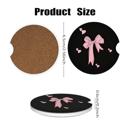 Ceramic Car Cup Coasters 2PCS - Heart Bowknot - color: Heart Bowknot