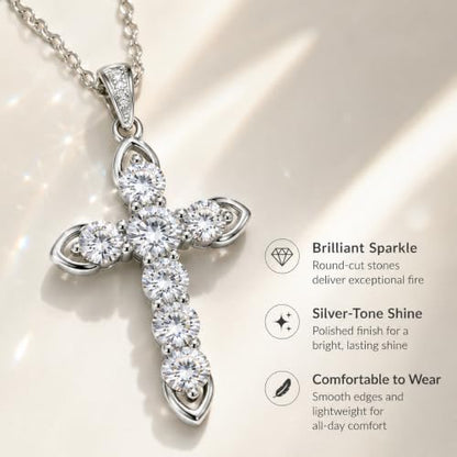 Cross Necklace 18k Gold Plated Christian Faith Jewelry Gift for Women - color: Cross-Silver
