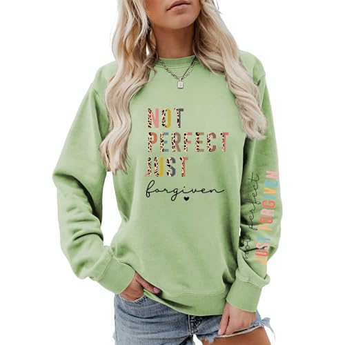 Not Perfect Just Forgiven Christian Crewneck Sweatshirts For Women - color: Olive Green, size: Large
