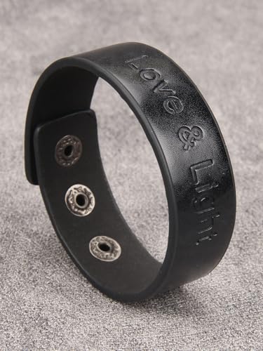 GelConnie Leather Cuff Bracelet Punk Braided Bracelets Rock Leather Wristbands Faux Mens Leather Bracelet Gothic Viking Bangle Adjustable Wrap Bracelet for Women,Men - color: Love Engraved Leather Bracelet