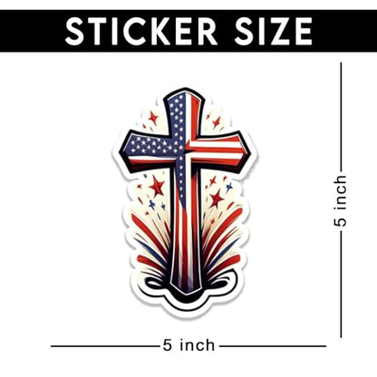 American Flag Cross Vinyl Sticker 3 Inch Waterproof Christian Patriotic Decal Jesus Faith Religious Graphic for Car Laptop Water Bottle Window Bumper Auto Accessory - color: 02