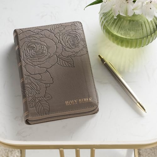 KJV Holy Bible, Compact Large Print Vegan Leather Red Letter Edition - Ribbon Marker, King James Version, Floral Dusty Taupe, Zipper Closure (KJV Compact LP Editions)