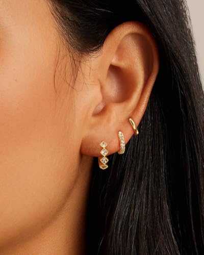Rotnso Gold Hoop Earrings Set for Women Hypoallergenic Trendy Huggie Stack - style: 3 Pairs Rhombus CZ Hoops-GD