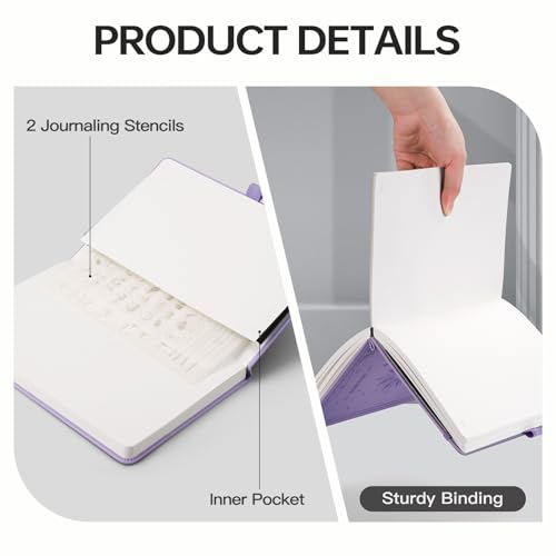 EMSHOI Dotted Journal Notebook, 192 Pages, A5 Size (5.7'' x 8.3'') - color: Light Purple, style: Dotted