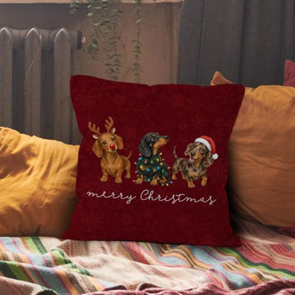 Merry Christmas Dachshund Throw Pillow Covers 18x18 Home Decor - color: Dachshund