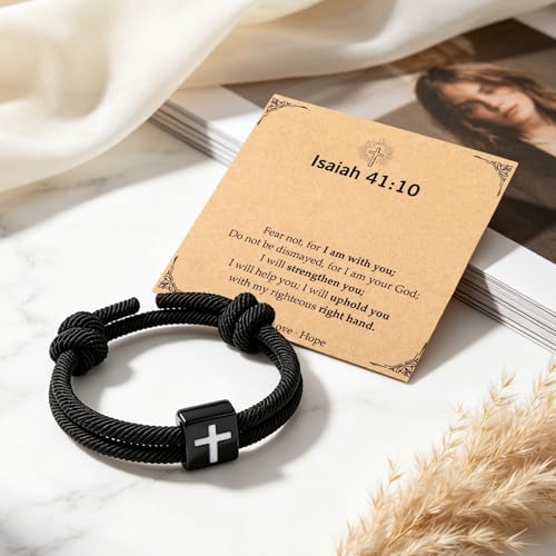 Christian Bible Verse Cross Bracelet for Men Teen - color: Isaiah 41:10