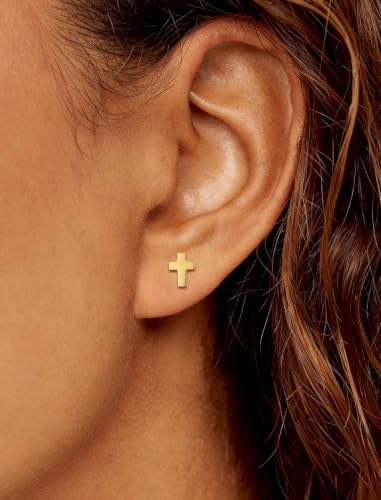 Limerencia Titanium Stud Earrings, Cross Earrings for Sensitive Ears - color: Gold +Butterfly Back