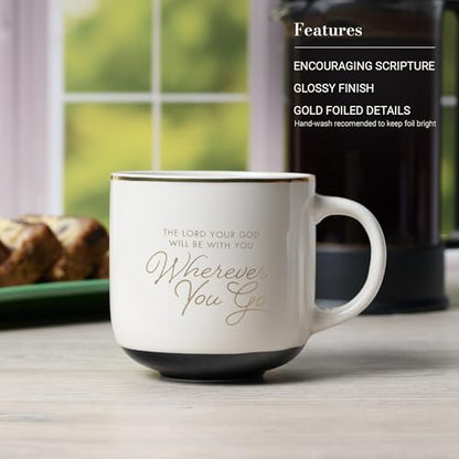 Christian Art Gifts Large Ceramic Coffee & Tea Mug for Men & Women - color: White & Gold/Wherever You Go, size: 14 Ounces