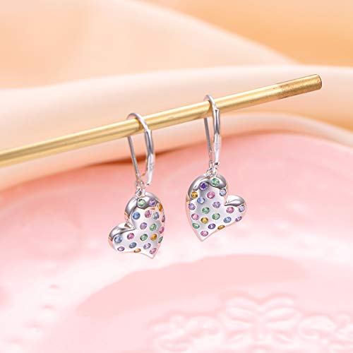 S925 Sterling Silver Heart Dangle Drop Earrings for Women Jewelry Gift - style: Colour