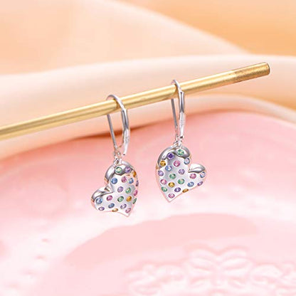S925 Sterling Silver Heart Dangle Drop Earrings for Women Jewelry Gift - style: Colour