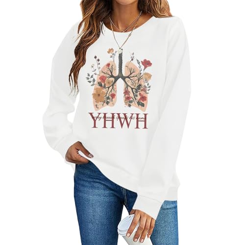 Christian Jesus Sweatshirts for Women YHWH God Bible Verse Sweatshirt Faith Long Sleeve Shirts Religious Pullover - color: White, size: Small