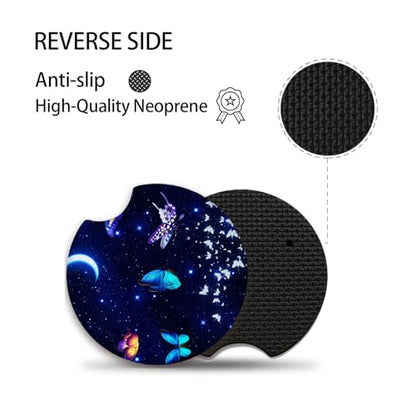 2pcs Blue Butterfly Cup Coaster for Car SUVs Trucks, Rubber Car Coasters with A Finger Groove, Car Cup Holder Coasters Interior Accessories - color: Blue Butterfly