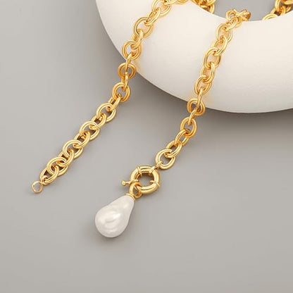 SOFYBJA Saint Benedict Necklace Drop 18K Gold Toggle Medallion Coin Cross Pendant Necklaces Religious Jewelry Catholic Gift for Women - color: baroque pearl