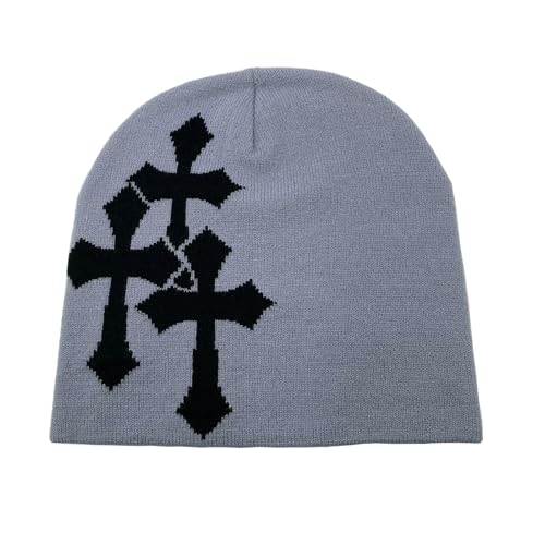 LUBINGSHINE Y2K Knitting Hat, Spider Web Pattern Beanies for Men & Women, Warm Knitted Hat Streetwear Outdoor Winter - color: Grey