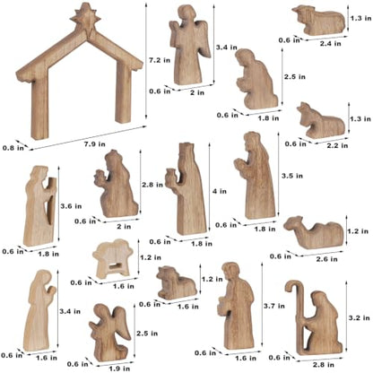 Glintoper Christmas Nativity Sets, 16pcs Wooden Nativity Scene Figurines - size: 16 PCS
