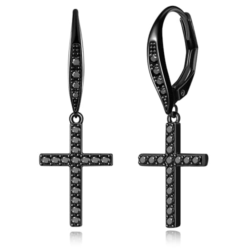 14K Gold Earring Cross Waterdrop Butterfly Heart Knot Earrings for Women Gold Silver Cross Leverback Drop Gold Silver Teardrop Hoop Dangle Earring White Gold Dangle Drop Earring - color: Black-CZ Cross Leverback Earring