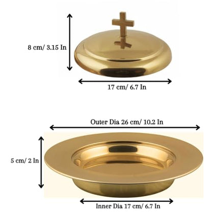Communion Set for Church - One Communion Tray & Bread Plate with Lid - color: Shiny Gold Finish