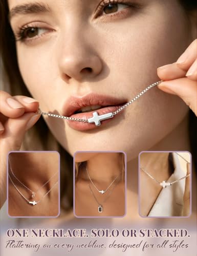 Subiceto Cross Necklace for Women,Small Sterling Silver Cross Pendant - color: Silver-Sideways Cross