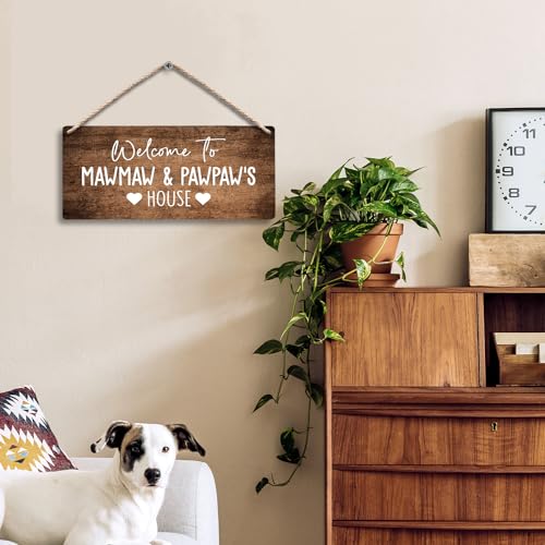 Welcome to Mawmaw and Pawpaw's House Hanging Wooden Signs 12x6, Mawmaw Pawpaw Gifts, Grandparents Gifts House Wall Decor, Grandkids Welcome Sign Home Decor Gifts for Grandparents - color: mawmaw pawpaw