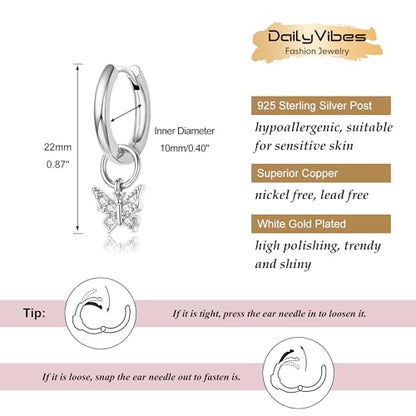 DAILY VIBES Cute Butterfly Star Cross Heart CZ Dangle Earrings for Women - color: Silver Butterfly CZ