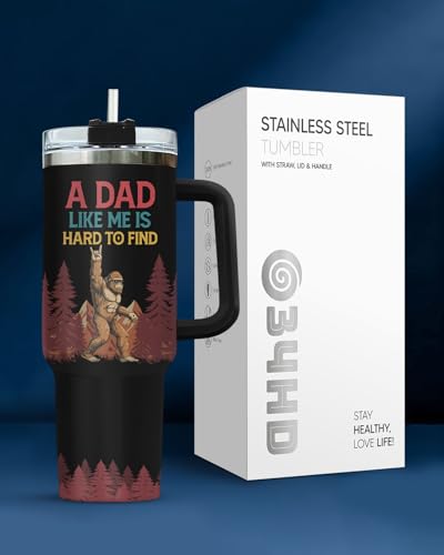 34HD Bigfoot Sasquatch Dads 40 oz Tumbler with Handle, Funny Dad Gift - color: Funny Bigfoot Dad