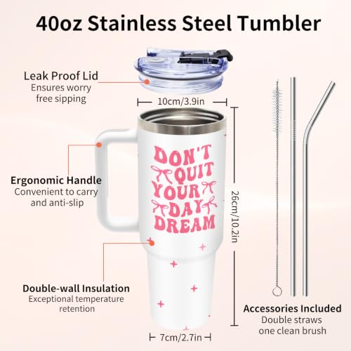 Inspirational 40 oz Tumbler with Handle & Straw, Don't Quit Your Day Dream - color: Dream1