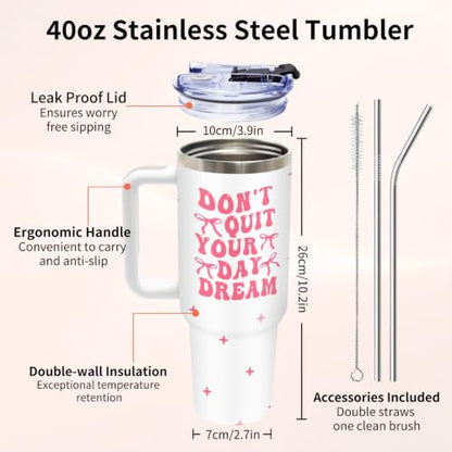 Inspirational 40 oz Tumbler with Handle & Straw, Don't Quit Your Day Dream - color: Dream1