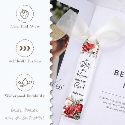 Dazoratix Christian Acrylic Bookmark Blanks - 60 Pcs Inspirational Bible Verse Making Kit Colorful Flower Religious Clear UV DTF Transfer Stickers with Ribbons DIY Craft for Reading Women Book Lovers