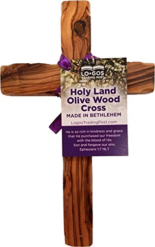 Holy Land, Jerusalem, Olive Wood Wall Cross - Large, 7.75" - size: 7.8"L x 4.9"W