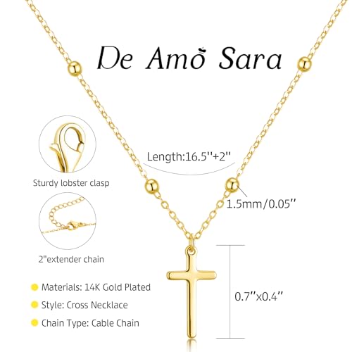 Cross Necklace for Women, Dainty 14K Gold Plated Cross Pendant Simple Long Necklaces for Women, Christian Faith Necklace Trendy Gold Jewelry Gifts for Easter - color: gold bead cross necklace