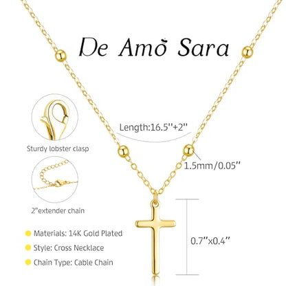 Cross Necklace for Women, Dainty 14K Gold Plated Cross Pendant Simple Long Necklaces for Women, Christian Faith Necklace Trendy Gold Jewelry Gifts for Easter - color: gold bead cross necklace