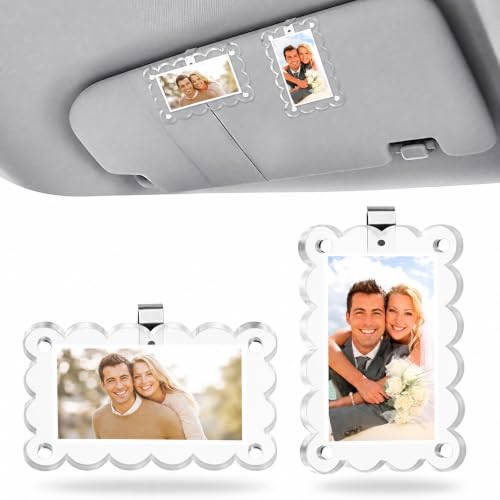 2 Pcs Car Visor Photo Clip,Acrylic Transparent Sunshade Picture Frame
