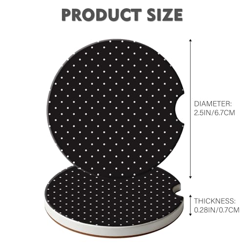 2 Pack Car Coasters for Cup Holders, Cute Car Accessories Interior (Black Polka Dots) - color: Black Polka Dots