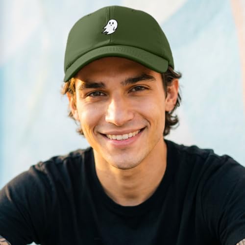 DALIX Ghost Embroidered Mens Womens Cotton Dad Hat Baseball Cap Adjustable - color: Olive