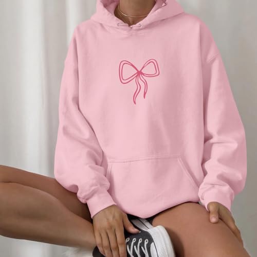Christian Bow Hoodies for Women Cute Bow Print Sweatshirt Bible Verse Graphic Hoodie Religious Pullover Sweatshirts - color: Pink, size: XX-Large