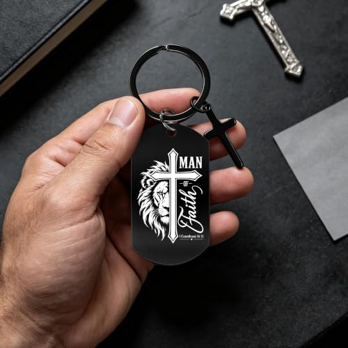 Keychain for Men Boys, Dog Tag Style Key Chain, Black Key Rings Birthday Christmas Veteran Day Gifts - style: Be Still and Know That I Am God
