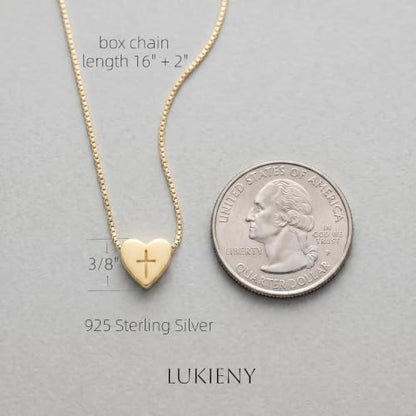 Sterling Silver Heart Cross Necklace for Women,Faith Jewelry Gifts - color: Gold