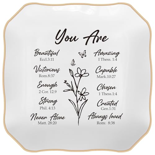 Christian Gifts–Bible Verses Jewelry Tray,Confirmation Gifts for Teen Girls - style: You Are-Wave Square