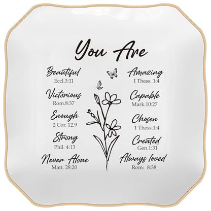 Christian Gifts–Bible Verses Jewelry Tray,Confirmation Gifts for Teen Girls - style: You Are-Wave Square